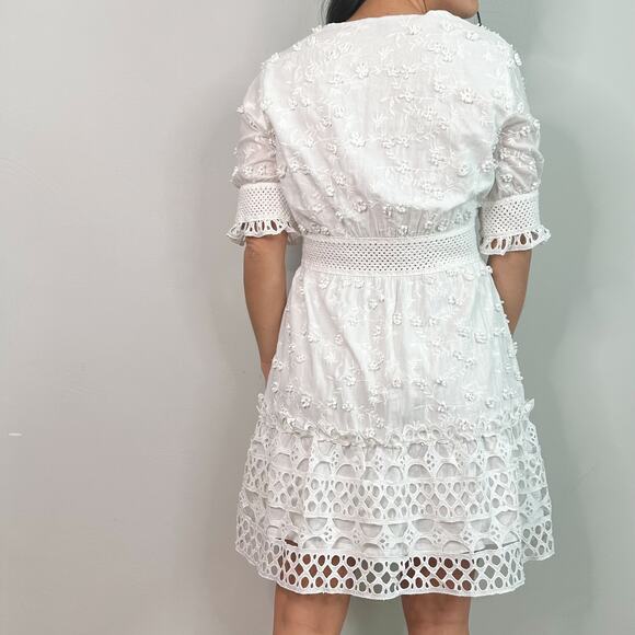 Boston Proper White A-Line Crochet Floral Lace Half Sleeve Dress - Picture 2 of 8
